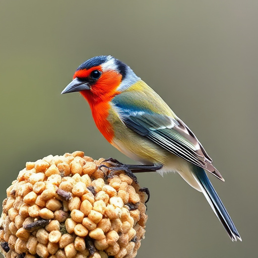 Cylindrical suet cage beside bird table