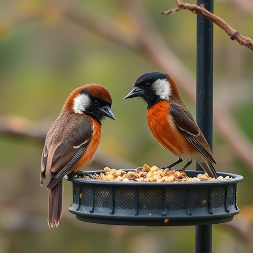 Decorative bird feeder standing in garden