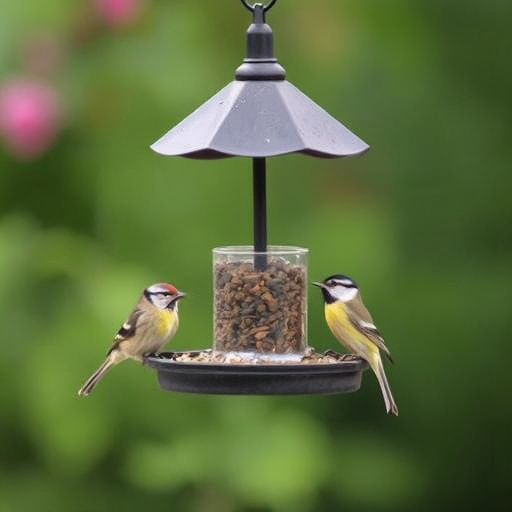 Decorative bird feeder standing in garden