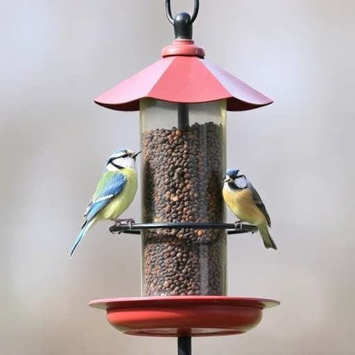 Decorative bird feeder standing in garden