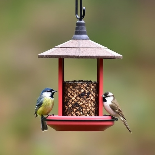 Decorative bird feeder standing in garden