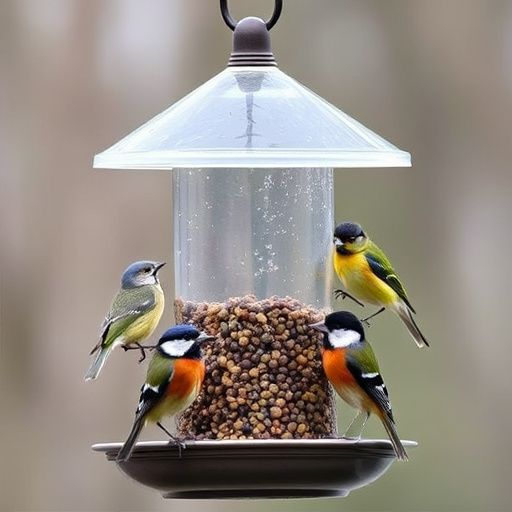 Decorative bird feeder standing in garden