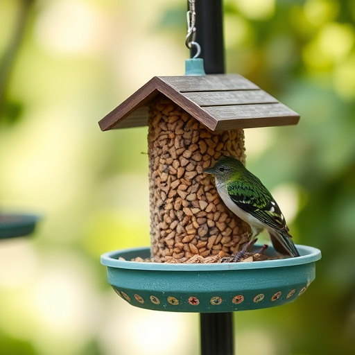 Decorative bird feeder standing in garden