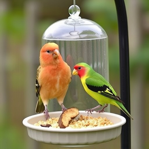 Decorative bird feeder standing in garden