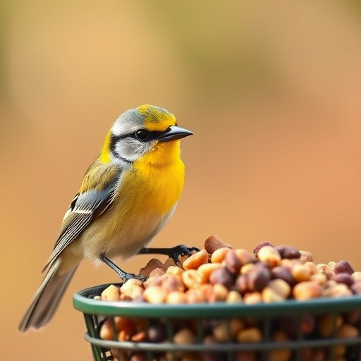 Discounted bird food stacked in store