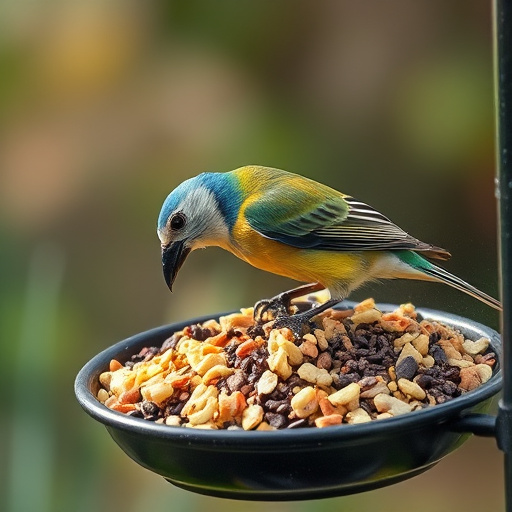 Discounted bird food stacked in store
