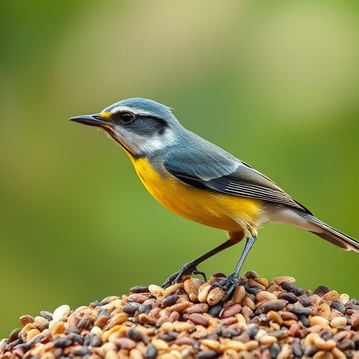 Discounted bird food stacked in store
