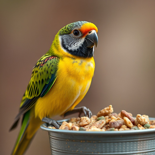 Discounted bird food stacked in store