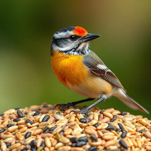 Discounted bird food stacked in store