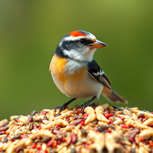 Dried mealworms next to seed mix