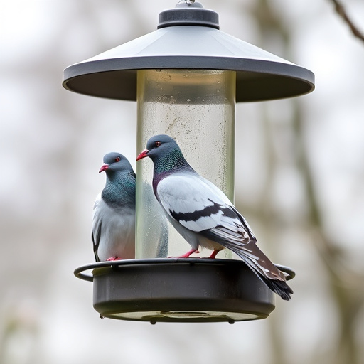 Elevated feeder with pigeon deterrent baffle