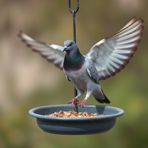Elevated feeder with pigeon deterrent baffle