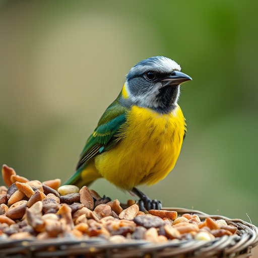 Fat pellets on wooden bird table