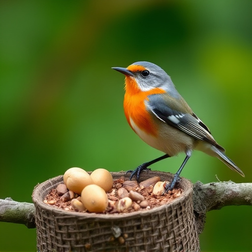 Fat pellets on wooden bird table