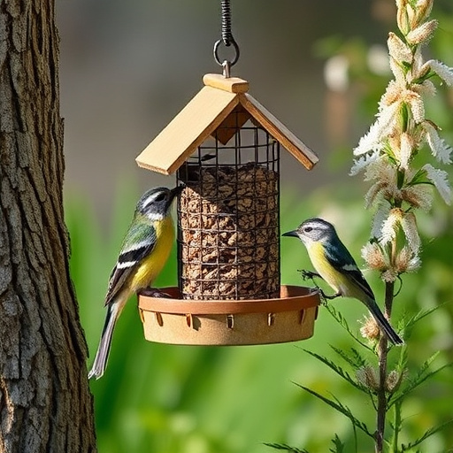 Feeding station with small bird silhouettes