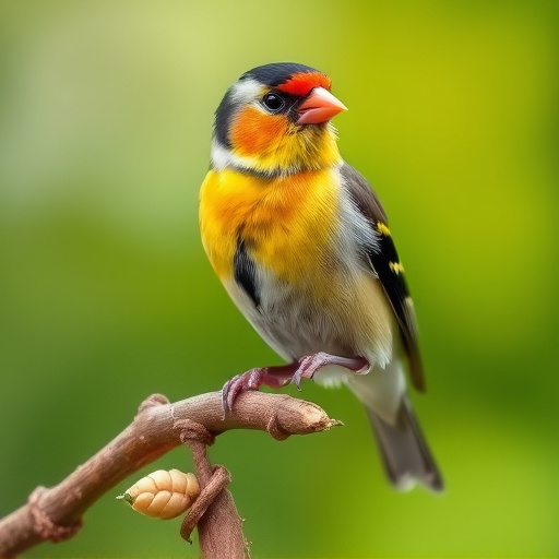 Finch on hanging feeder with tiny seeds