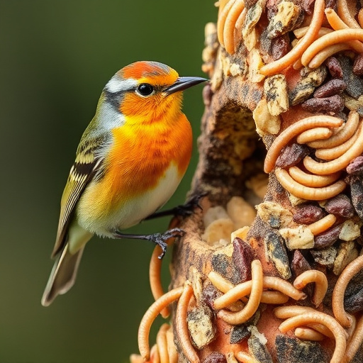 Finch perched beside berry-flavoured suet