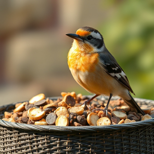 Finch perched beside berry-flavoured suet