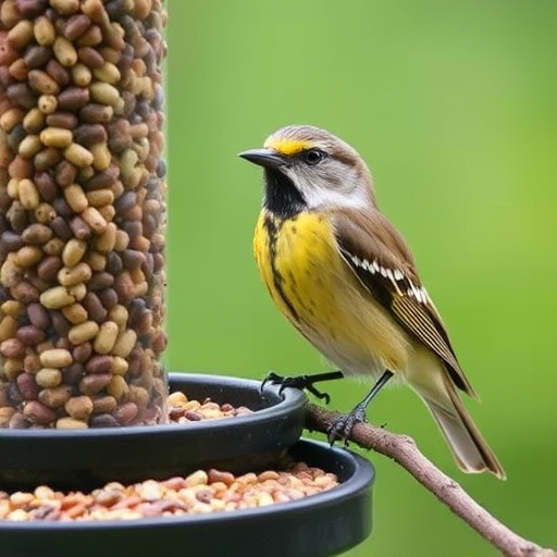 Finch perched beside berry-flavoured suet
