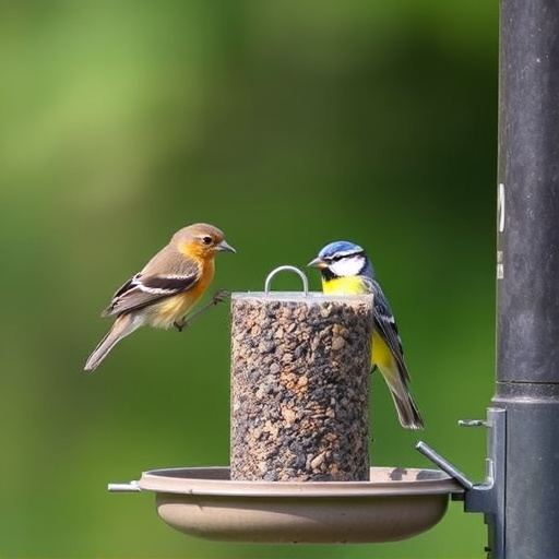 Finches feeding on nyjer seed feeder
