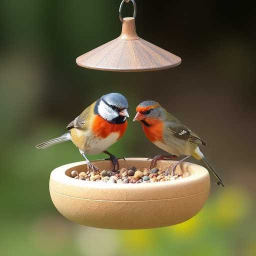 Finches gathered around sunflower heart dish