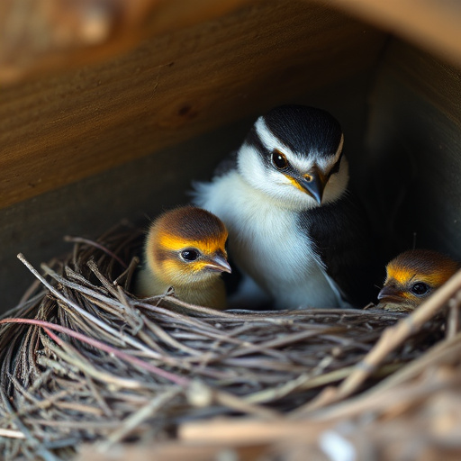Fledgling bird receiving nutritious meal
