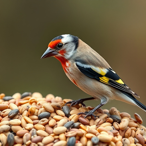 Flock of finches on nyjer feeder