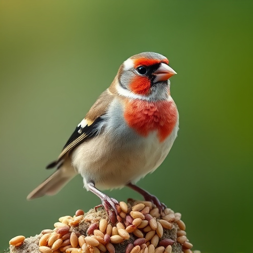 Flock of finches on nyjer feeder