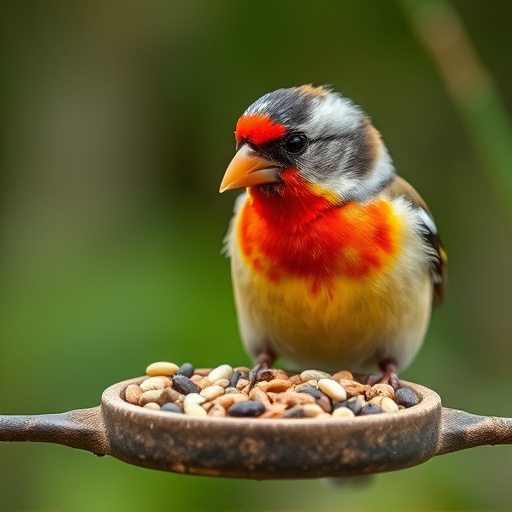 Flock of finches on nyjer feeder
