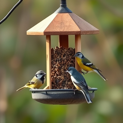 Freestanding bird table with pitched roof