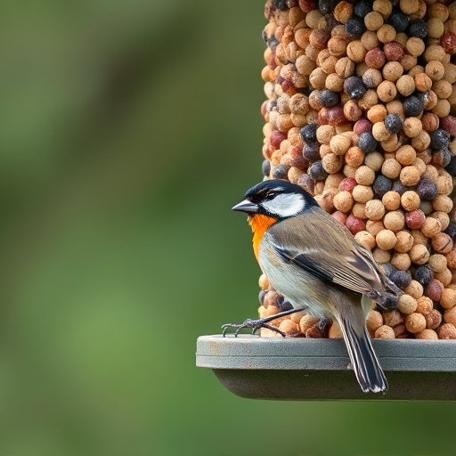 Frost-covered suet feeder in winter garden