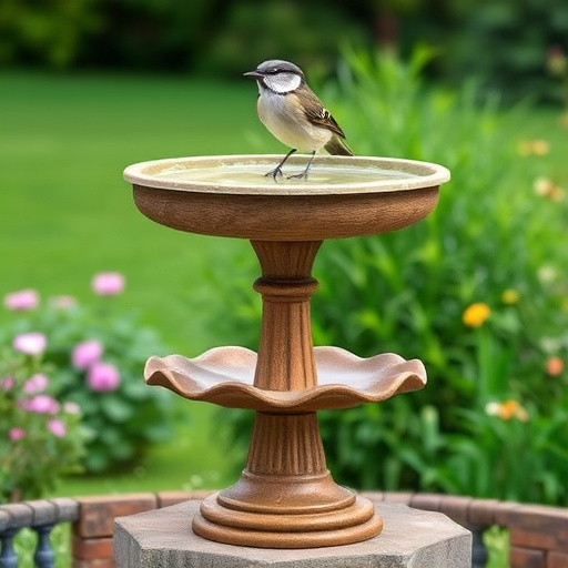 Frosted bird bath in winter morning light