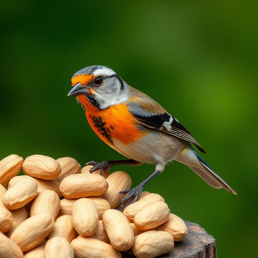 Garden bird pecking at hanging peanut feeder