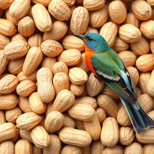 Garden bird pecking at hanging peanut feeder