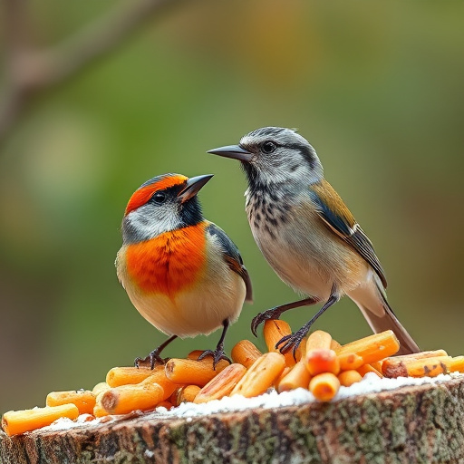 Garden birds enjoying suet pellets