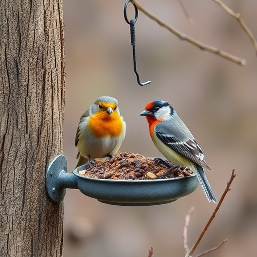 Garden birds enjoying suet pellets
