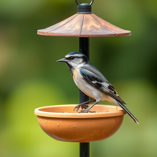 Garden birds feeding at feeder station