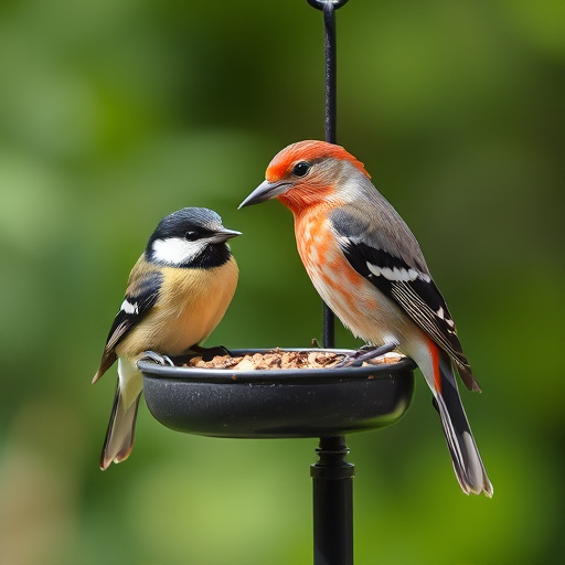 Garden birds feeding at feeder station