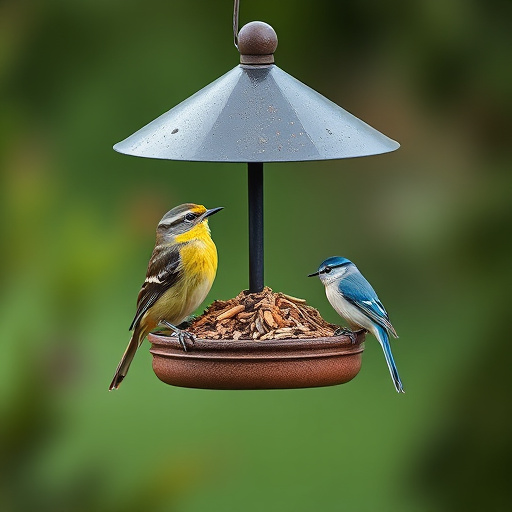 Garden birds feeding at feeder station