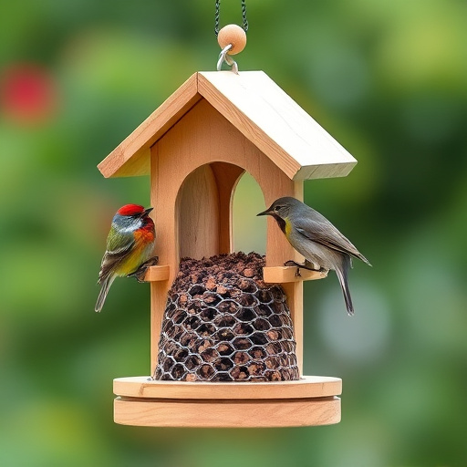 Garden birds feeding at feeder station