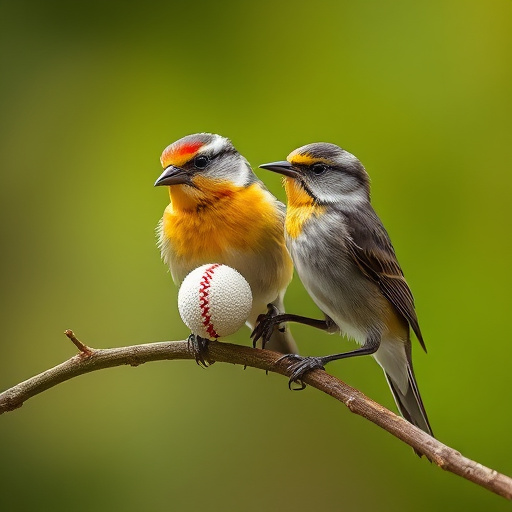 Garden birds feeding from suet ball feeder