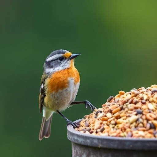 Garden birds feeding on seed mix