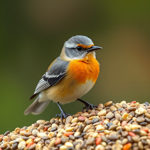 Garden birds feeding on seed tray