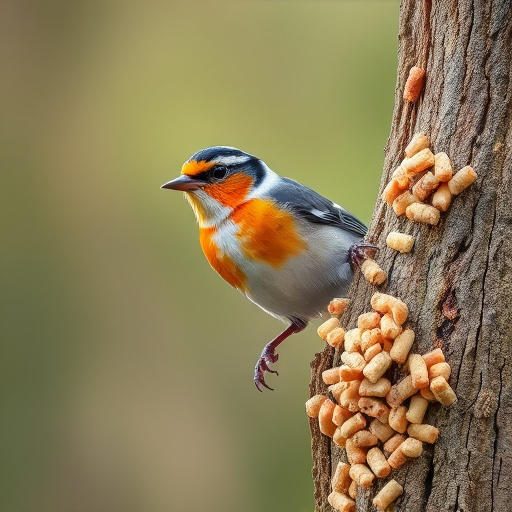 Garden birds feeding on suet cubes