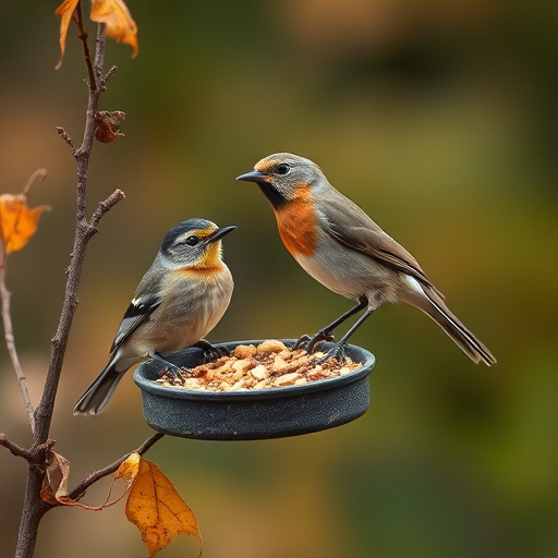Garden birds feeding on sunflower seeds