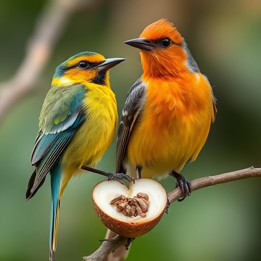 Garden birds gathered around peanut feeder