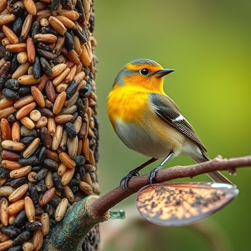 Garden birds near bulk seed bag