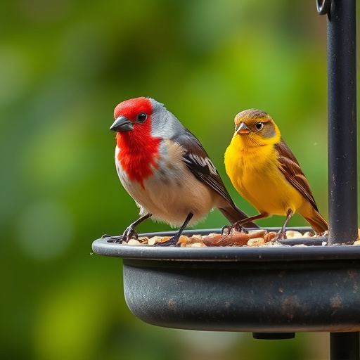 Garden birds near bulk seed bag