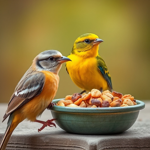 Garden birds near freshly delivered food