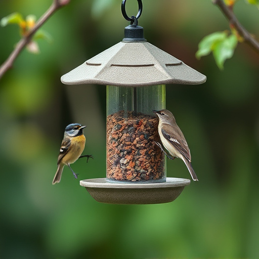 Garden birds pecking at mealworm mix